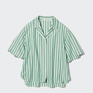 Uniqlo Linen Blend Green Short Sleeved Shirt